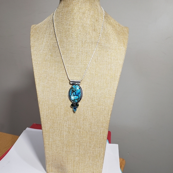 Turquoise necklace, 925 silver copper turquoise diopside chrome pendant necklace - Picture 12 of 13